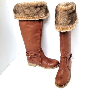 Sam Edelman Tall Brown Leather Fur Boots Newport Size 8
